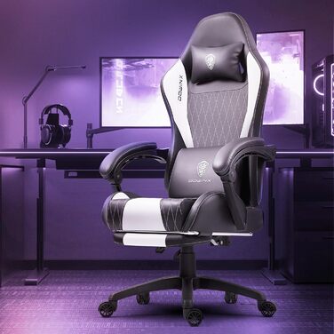 Ігровий крісло Dowinx з кишеньковим пружинним блоком, ергономічне, з масажем, з підлокітниками, для офісу та геймінгу, білий колір