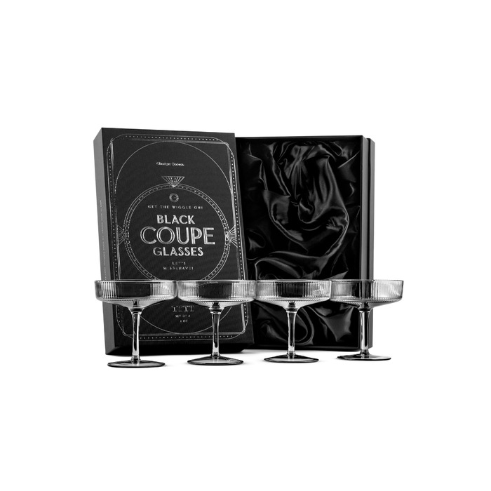 GLASSIQUE CADEAU Набір келихів для коктейлів та шампанського, 4 шт, 200 мл, Art Deco, кришталь, димчасто-сірий