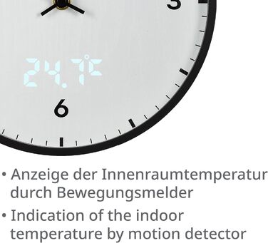 Bresser MyTime Wall Clock with Radio Control, No Ticking Sound, 24 cm Dial, LED Second Display, Indoor Temperature, and Silent Radio Movement, (White)