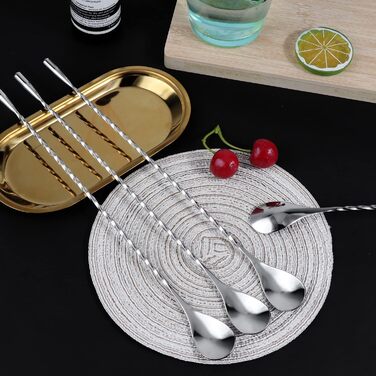 Набір з 4 барних ложок для коктейлів з нержавіючої сталі з спіральним візерунком. Ідеально підходять для Мартіні, кави, шейкерів та барів.