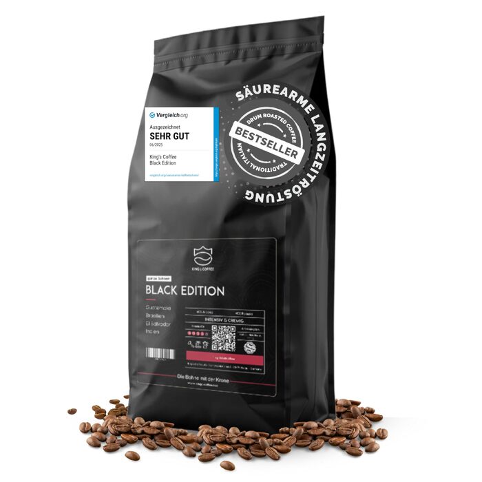 Кава в зернах King's Coffee Black Edition Crema Intense, міцна арабіка для автоматичних та ріжкових кавомашин, низька кислотність, обсмаження в Італії, 1 кг