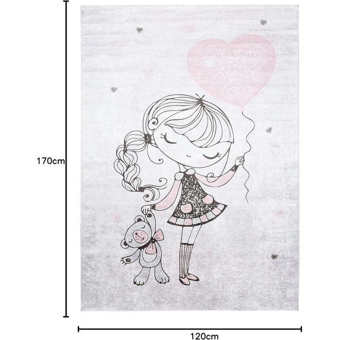 Дитячий килим TAPISO Emma, 120x170 см, рожевий, з антиковзким покриттям, принт, машинне прання 30°C, ÖKO-TEX