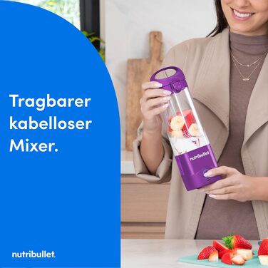 NutriBullet Immersion Blender, Immersion Blender, 475ml BPA-free, Mini-Mixer, Multi-Function Mixer, USB-C Charger, over 15 blending cycles, Violet, NBP003PU Portable Violet