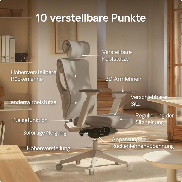 Офісний стіл Desktronic з регулюванням висоти та підтримкою попереку | Комп'ютерний стілець з широким м'яким сидінням (Сірий)