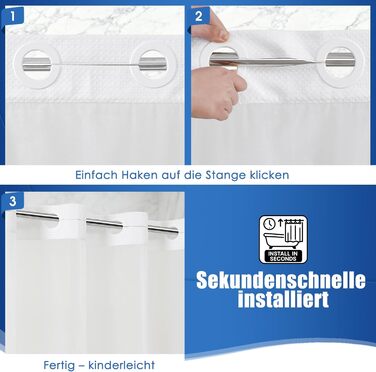 Водонепроникна штора для душу з вафельної тканини 180x190 см, 260 GSM, сіра. Преміум якість, антигрибкова, з 10 кільцями, готельний стиль, машинне прання