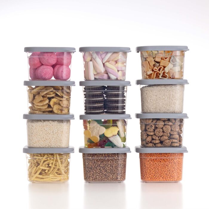 Набір контейнерів для зберігання продуктів [12 шт] Антрацит - Складні, економія місця для кухні, герметичні склянки для борошна, контейнери для їжі, Vorratsbehälter, коробки для зберігання (Білий / Світло-сірий 12x 500 мл)