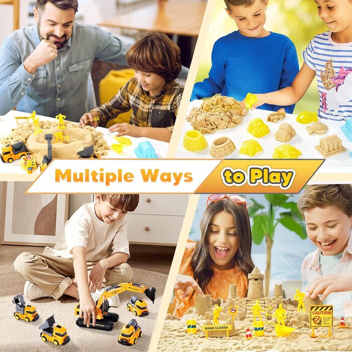 UPDOKIT Magic Sand for Kids, Kinetic Sand with 1 KG of Sand, Construction Vehicle and Accessories for Boys and Girls Ages 3, 4, 5, 6, 7+ Years Old