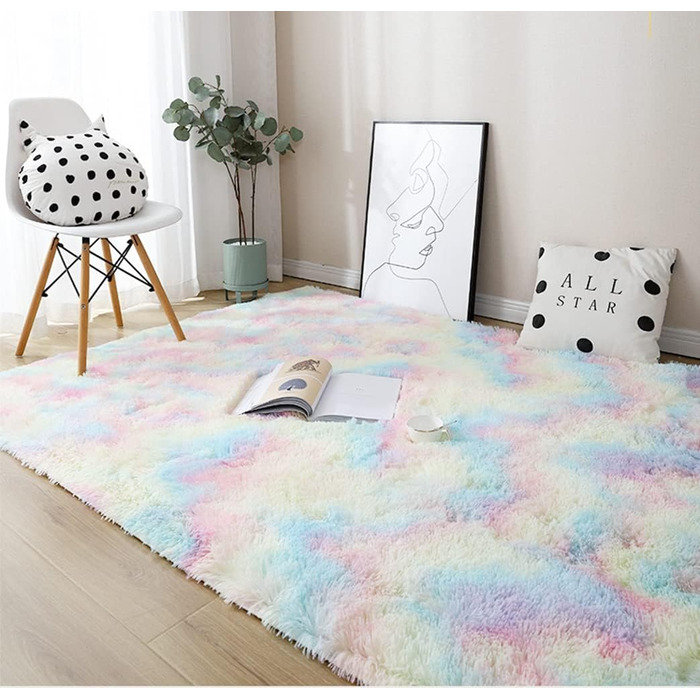 Штучний хутровий килим NIULAA 120x160 см білий, пухнастий, м'який, для вітальні, спальні, коридору, підлогу біля ліжка, на вулицю, шторний, однотонний