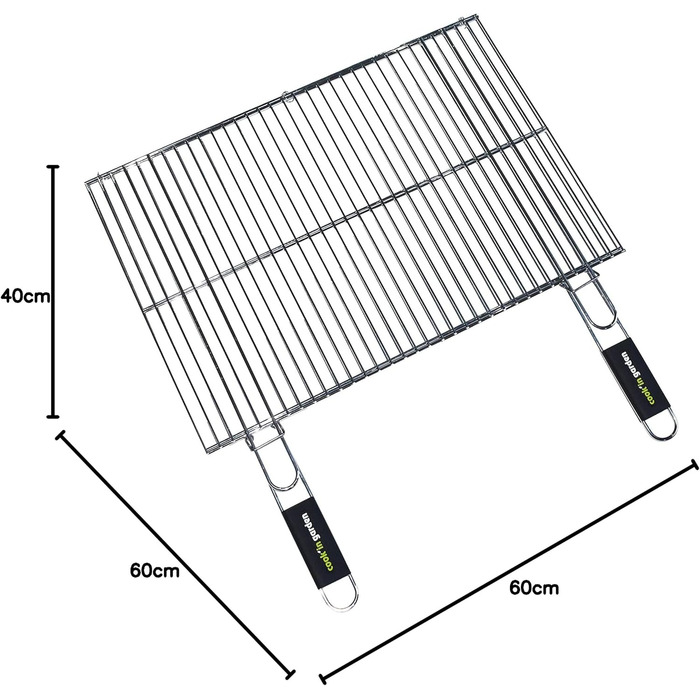 Cook'in garden - Двошаровий хромований сталевий ростер для гриля та вуличної кухні, Soft-Touch ручки, стійкий до полум'я та високих температур, 60 x 40 см