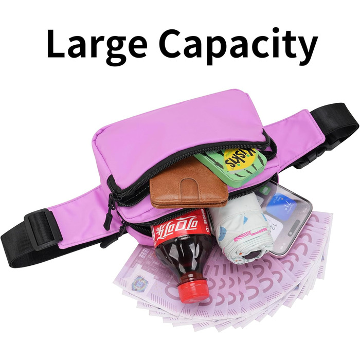 Поясна сумка на пояс, унісекс, 30 см, світло-фіолетова. Сумка через плече, для подорожей, прогулянок з собакою, чоловіча та жіноча.