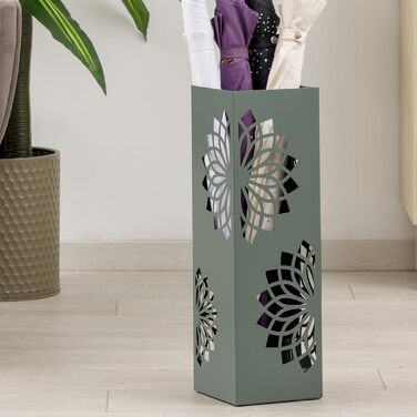 Підставка для парасольки Baroni Home з сучасним дизайном, металева з мандалою, 2 гачки та знімна ємність для збору води, 16 x 16 x 49 см, зелена