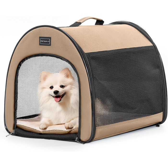 Складана переноска для собак Petfit, Khaki, S - дихаюча переноска-будка для малих собак та котів