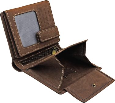 Fa.Volmer ® Leather Wallet for Men with RFID Protection - soft suede, light stitching - 12 card slots - Portrait format - Brown