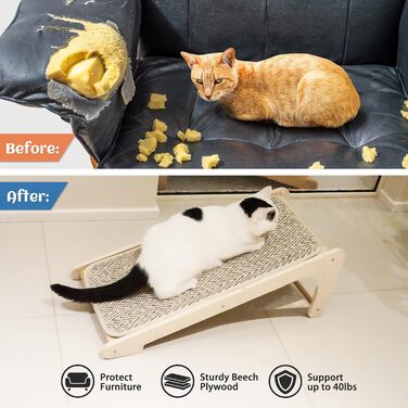 PETKARAY Дряпка для котів, L-подібна, 68 см, з сизалю, для стіни та кута, з котячою м'ятою та іграшкою мишкою