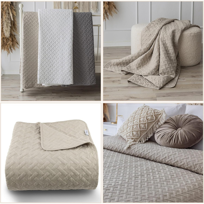 Day blanket 200x220 Bedspread Bed cover Sofa cover Quilted blanket Sofa blanket Throw blanket Bed covers XXL Coverlet Quilted day blankets quilted Quilt Bedspread (240x260cm, Beige)