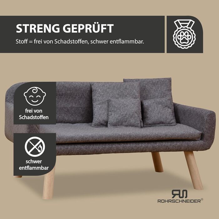 Диванчик для собак Rohrschneider Chicago | Миється, для собак маленьких та середніх порід | Макс. вага 50 кг | Зручний, сірий, розмір 103x57x50 см | З аксесуаром для збору відходів