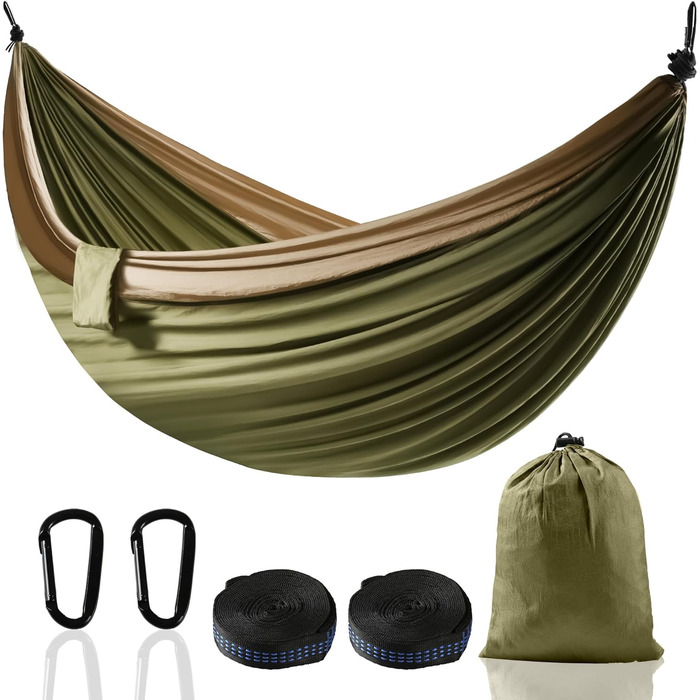 Гамак для двох осіб XXL 300x200 см – Складаний, ультралегкий, переносний. Міцний гамак для відпочинку на природі (300 кг) – ідеально для саду, кемпінгу, подорожей (мілітарі)