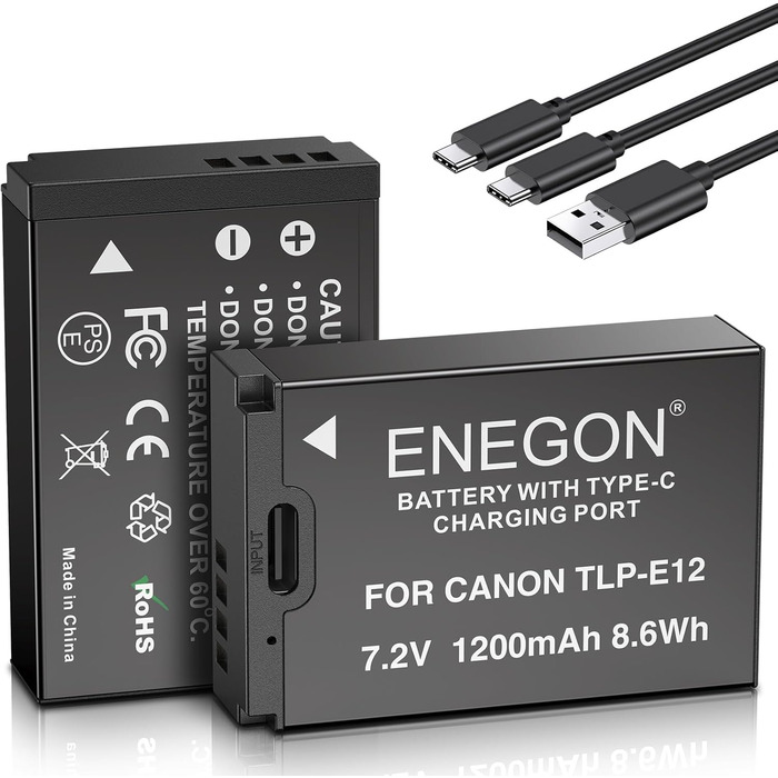 Акумулятори ENEGON LP-E12 1200mAh для Canon EOS M50, M50 Mark II, M, M2, M10, M100, M200, Rebel SL1, 100D, Kiss X7, PowerShot SX70 HS