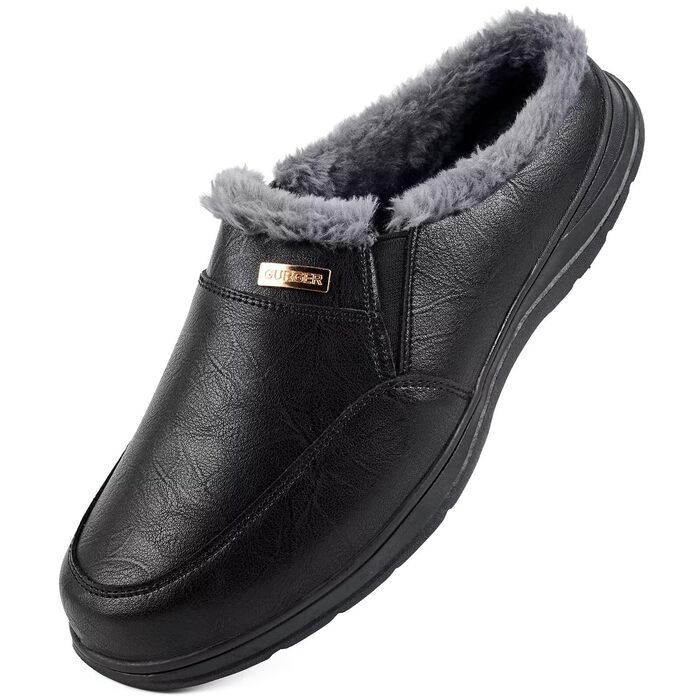 Чоловічі халапи шкіряні зимові теплі з плюшевою підкладкою, чорні, 40 EU