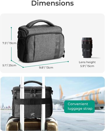 Сумка для камери Bagsmart: DSLR, SLR, System Camera, Об'єктиви та Аксесуари (Сіра)