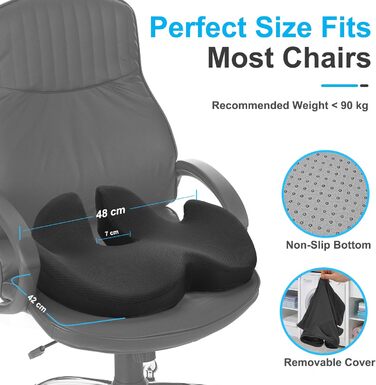 Ergonomic Seat Cushion for Office Chair - Orthopedic Pressure Relief Cushion with Memory Foam - Wheelchair Seat Cushion