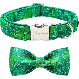 Нашийник для собак Unique Style на День Святого Патріка з бантиком, зелений клевер, для цуценят, маленьких, середніх та великих собак, хлопчиків та дівчаток, білий трилисник