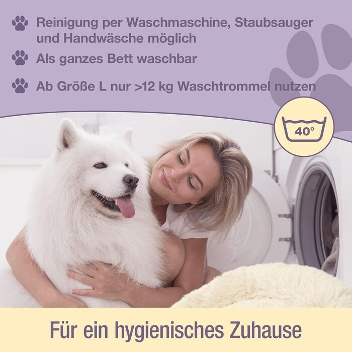 Кругле ліжко для собак та котів Pfoten&nasen® Wolke 7 - м'яке, знімний чохол, 105 см (Сірий/Білий)