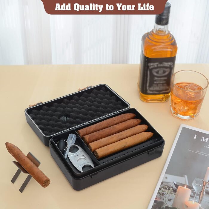 Зберігання сигар: Humidor з іспанської кедру з аксесуарами, гігрометром та вологостійким корпусом, чорний