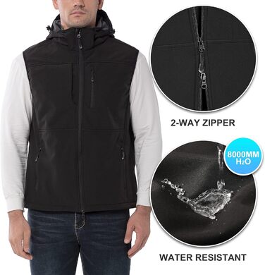 Чоловіча тепла жилетка Softshell з капюшоном, чорна XXL - водонепроникна, без рукавів