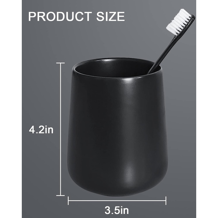 Toothbrush Holder, Matte Black, 2 Pieces, Ceramic Toothbrush Holder, Toothbrush and Toothpaste Organizer for Bathroom, Home Decoration, Countertop, Dresser