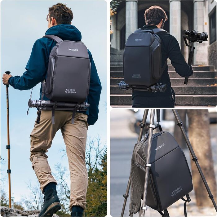 Сумка для фотокамери NEEWER Basics: водонепроникний рюкзак для фотографів, сумісний з Sony, Canon, Nikon DSLR та бездзеркальними камерами, чорний (PB26)