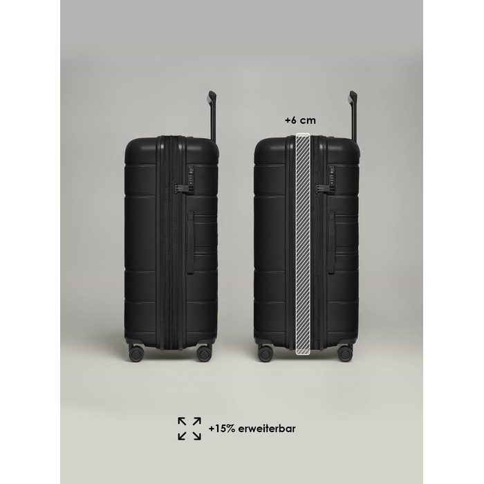 Набір валіз REDOLZ 3 шт. з розширенням | Чорний | З TSA-замком та подвійними колесами | З легкого поліпропілену