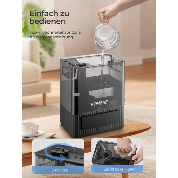 Зволожувач повітря 6L для великих приміщень, холодний туман, тихий, з аромадифузором, для дитячої кімнати, спальні, рослин, 60 год роботи, точний датчик вологості, верхнє заповнення