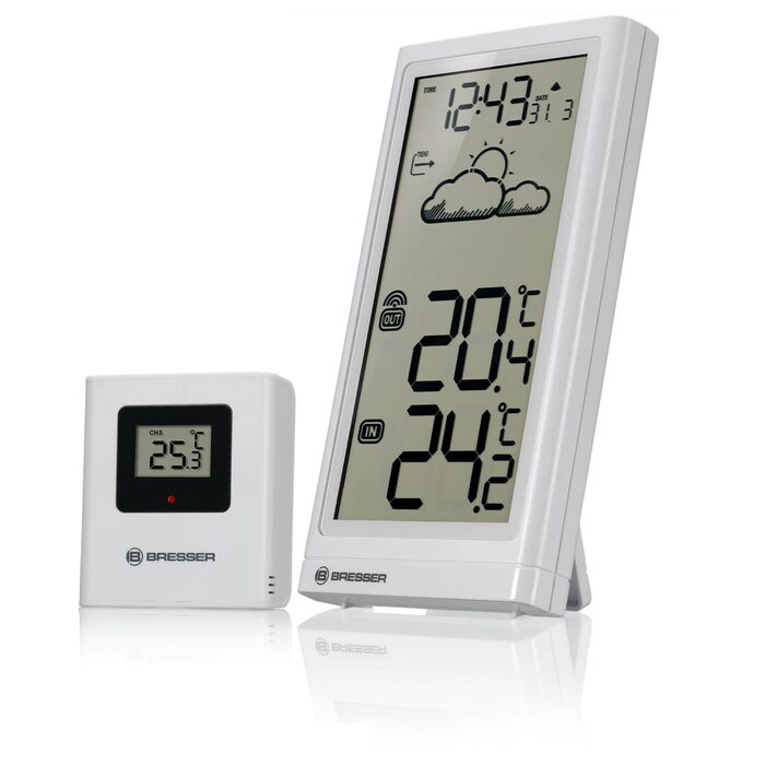 Метеостанція Bresser Meteo Temp з зовнішнім датчиком: термометр, барометр, прогноз погоди, білий колір