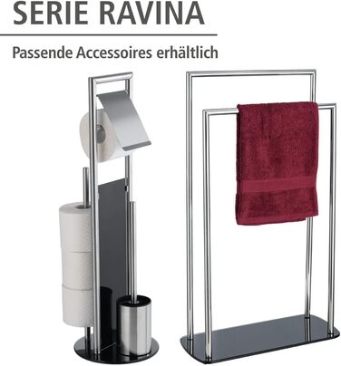 Набір для туалету WENKO Ravina 3в1 з нержавіючої сталі матового кольору (тримач туалетного паперу, тримач запасних рулонів, тримач щітки) Ø 20 x 70 см, сріблястий матовий