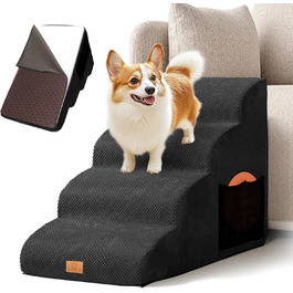 Masthome Dog Stairs for Small Dogs, 4 Steps Pet Stairs with Washable Cover, 52cm High Cat Stairs from Sponge for High Beds, Dog Ramp Ladder, Detachable, Black