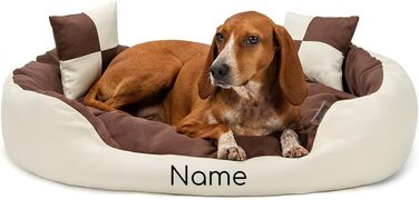 Ліжко для собак та котів Lionto 4-в-1 з поворотним подушкою, 65x50 см, з міцного оксфорду, водонепроникне, з глибоким входом, включає декоративну подушку (85x70x20 см, коричневий/бежевий)