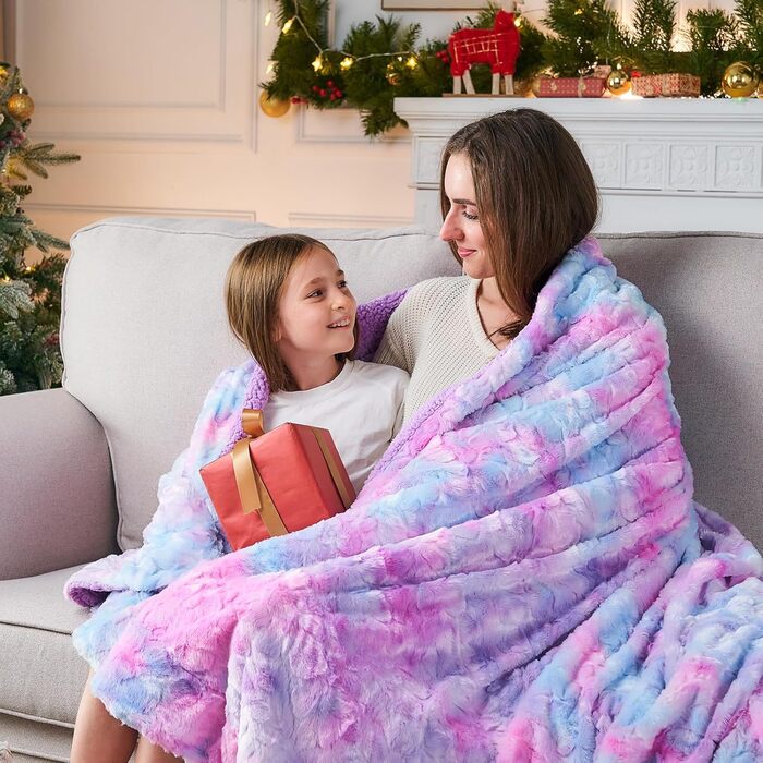 NEWCOSPLAY М'яка плюшева ковдра з штучного хутра, Sherpa підкладка, теплий плед для дивана та ліжка (фіолетовий райдужний, 100 x 130 см)