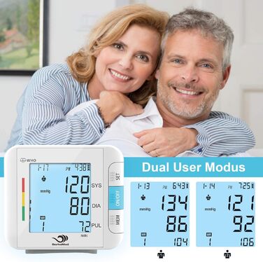 Тонометр на зап'ясті автоматичний, 2 x 99 комірок пам'яті, великий LED дисплей з визначенням аритмії, точне вимірювання, контроль положення манжети (білий)