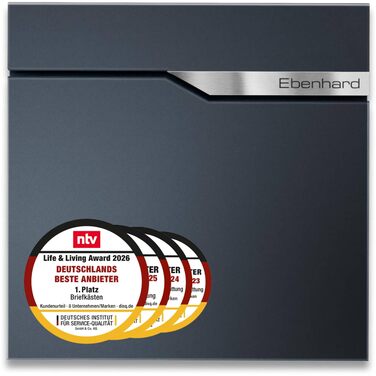 Поштова скринька Metzler Anthrazit з газетницею та іменним шильдиком RAL 7016, вулична, антикорозійна, для настінного монтажу, сучасний дизайн 37x37x10.5 см