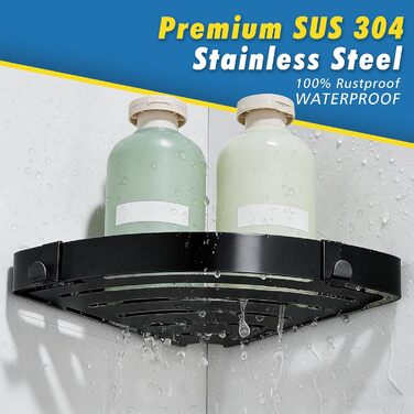 Поличка для душу без свердління, кутова, з нержавіючої сталі, 2 шт. (Чорний)