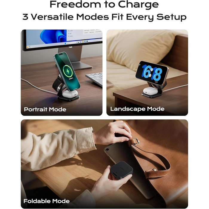 Бездротова зарядка 3-в-1 KU XIU X40 Turbo Qi2.2 25W для iPhone 15/14/13/12, Apple Watch, AirPods, з адаптером GaN 45W, сіра