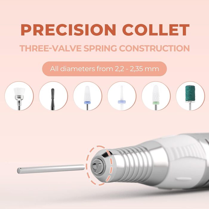 Nagelfräzer JCMaster Profi: Електрична фрезер для нігтів з педаллю, 35000 об/хв, 6 насадок, сенсорне керування (Білий)