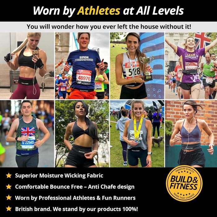 Пояс для бігу з кишенькою для телефону, ключів, чорний - для чоловіків та жінок