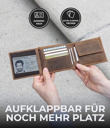 KORUTA® Men's Wallet Brown with RFID Protection Genuine Leather Bifold Wallet Large 13 Compartments Wallet for Men Wallet Leather (Vintage Brown)