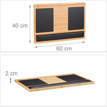 Столик для ноутбука Relaxdays на колінах, бамбук, 60 x 40 см - з підставкою для миші та смартфона