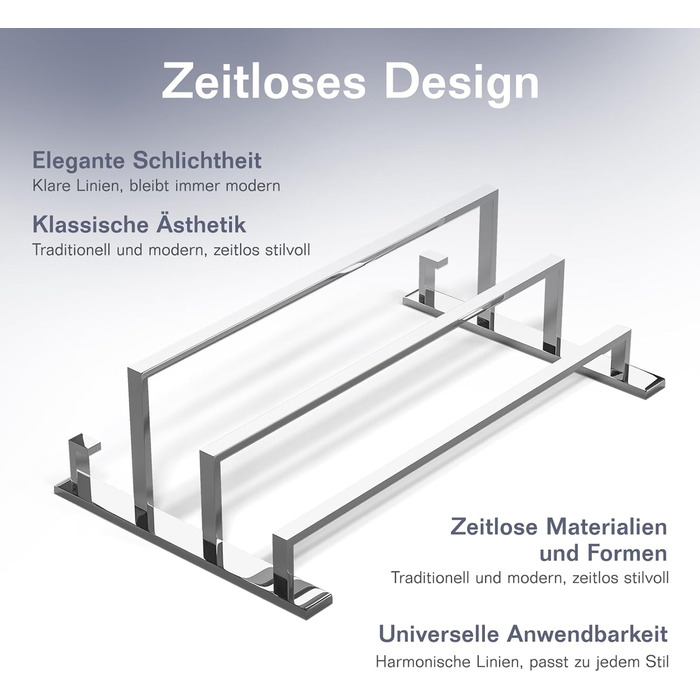 Тримач для рушників без свердління для ванної кімнати | Без бактерій | Прихований кріплення | Тримач рушників з гачками - нержавіюча сталь SUS 304, нержавіюча сталь, полірована | з дзеркальним покриттям