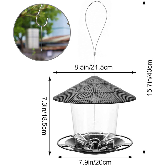 SANOTO Hanging Bird Feeder - Weatherproof Birdhouse for Wild Birds - Cone Flower Design - Brown - Balcony & Garden