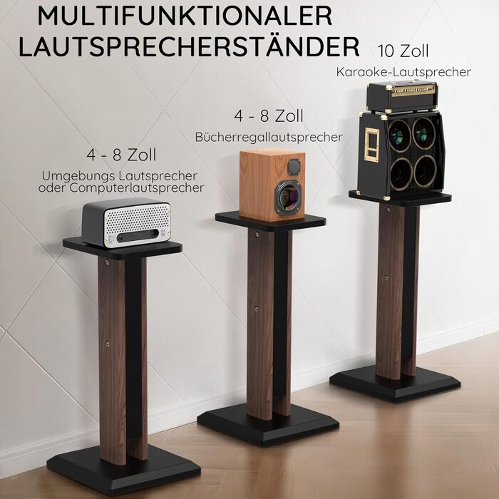 Підставка для акустики 65-85 см, регульована по висоті, дерев'яні підставки для сателітної акустики 4-10 дюймів, 20 кг, набір 2 шт (колір: коричневий)
