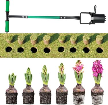 Altdorff 5-in-1 Lawn Plugger Garden Tool, Updated Bulb Planter with Long Handle for Digging, Weeding, Soil Sampling, Transplanting, Sod Plugger with Hole Digging for Tulips,